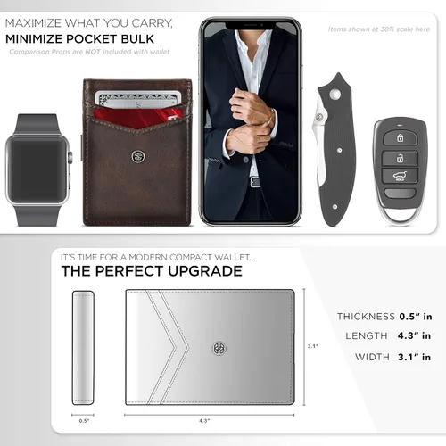 Vista 36 de Suavell Billeteras delgadas de cuero para hombres. Cartera con clip para dinero. Cartera de perfil bajo RFID Cartera minimalista