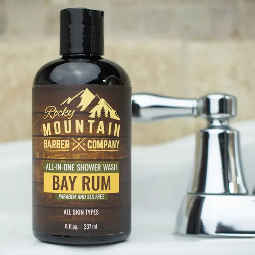 Vista 6 de Rocky Mountain Barber Company Bay Rum - Jabón corporal todo en uno, champú, gel de baño, acondicionador, lavado facial y lavado de barba con jugo