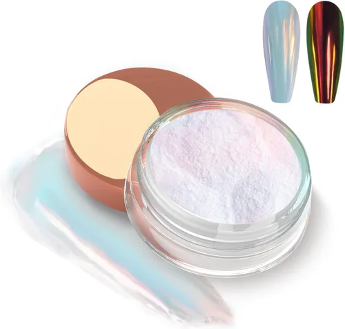 Vista 11 de Allstarry Polvo de uñas cromado blanco esmalte Aurora Donut Effect Pigment A-Glaze Blanco
