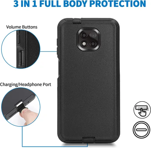 Vista 5 de Funda para Moto G Power 2021, Motorola G Power 2021, resistente a prueba de golpes, protección a prueba de polvo, 3 en 1, funda protectora Negro