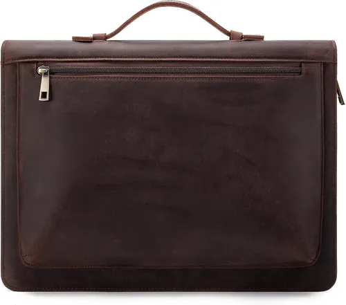 Vista 8 de YIWEN Leather Portfolio with Handle, Zippered Front Pocket and Clip Caqui oscuro