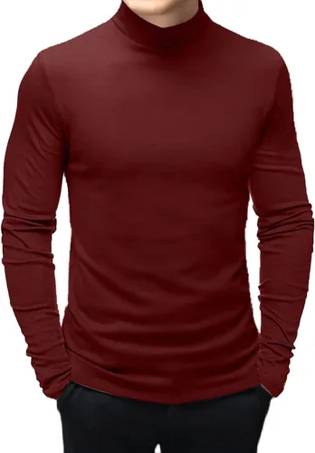 Vista 7 de Rela Bota Camisetas de moda para hombre, camisetas de cuello alto falso, ropa interior térmica, manga larga, ajustada, elástica, básica Beige