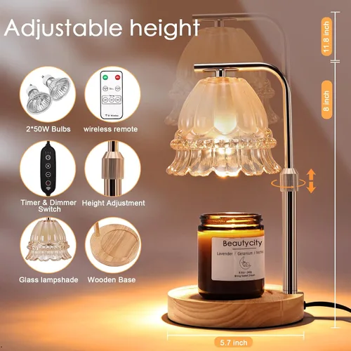 Vista 2 de Beautycity Lámpara calentadora de velas, calentador de velas inalámbrico remoto para velas de tarro, lámpara eléctrica con temporizador y atenuador