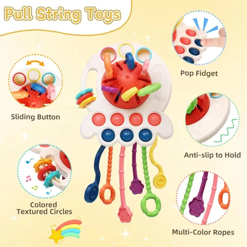 Vista 6 de Juguetes para bebés de 6 a 12 meses, juguetes Montessori 6 en 1 para niños pequeños de 1 a 3 años, juguete sensorial de cuerda sensorial para bebés