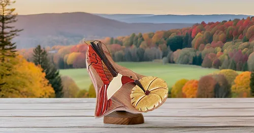 Vista 2 de Hummingbird & Flower - Caja de rompecabezas de Intarsia de madera natural, hecha a mano con compartimento secreto