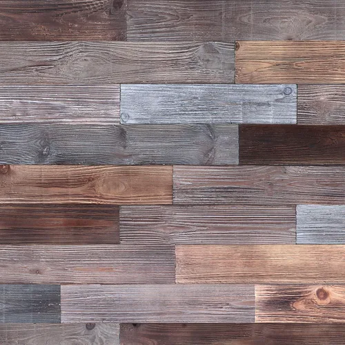 Vista 6 de Paneles de pared de madera para despegar y pegar, tablones macizos reales, madera rústica de granero recuperada, combinaciones de marrón y gris, 3