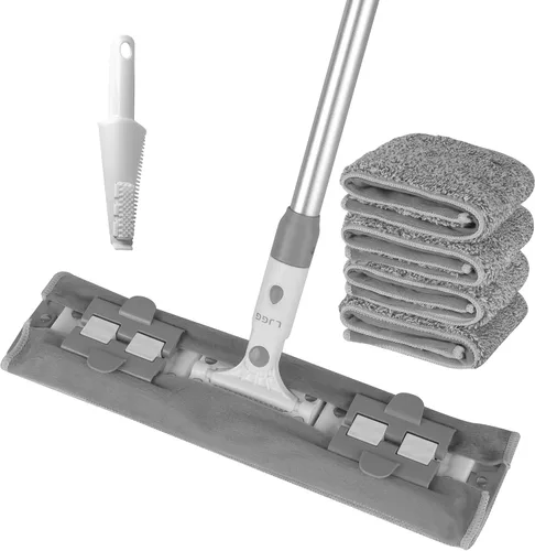 Vista 9 de Mopa plana de microfibra reutilizable para limpieza de pisos, base de aluminio de 10.8 pulgadas (10.8 in) con mango de aluminio de 52 pulgadas