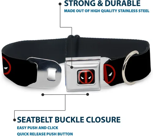 Vista 4 de Collar de perro hebilla de cinturón de seguridad Deadpool Logo Negro Rojo Blanco 9 a 15 pulgadas 1.0 pulgadas de ancho