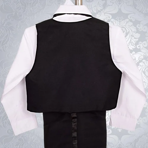 Vista 5 de Lito Angels Trajes formales de esmoquin para bebé, trajes de bautizo de boda, conjunto de 5 piezas sin cola 022 Negro