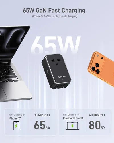 Vista 2 de EPICKA Air 65W Universal Travel Adapter PD&QC with 1AC/3USB-C/1USB-A 65W-Black