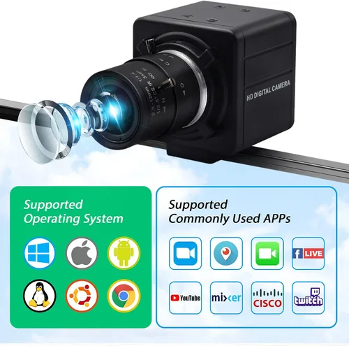 Vista 3 de Cámara USB 4K Zoom Manual Webcam 0.110-0.472 in Foco Variable Cámara PC para computadora Mini UVC USB2.0 Cámara web IMX317 Varifocal USB con cámara