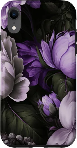 Vista 8 de Funda con estampado floral de flores de peonía púrpura y gris lavanda para iPhone 15