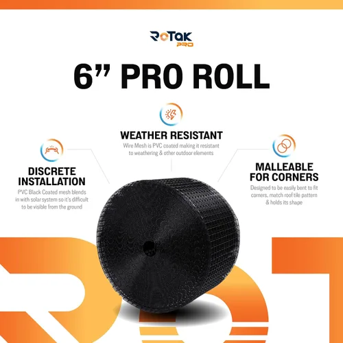 Vista 2 de Critter Guard PRO - Kit de rollo de prevención de pájaros para paneles solares de 6 pulgadas x 100 pies - Malla de alambre recubierta de PVC negro