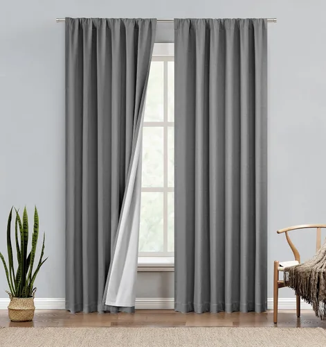 Vista 13 de Central Park Panel de cortina opaca completa de lino de algodón con bolsillo para barra, lazo trasero, tratamiento de ventana para sala de estar