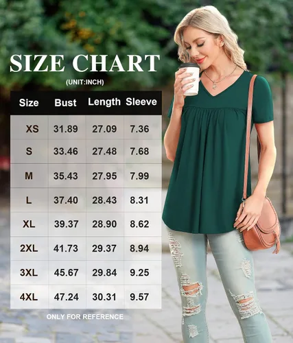 Vista 5 de LAOLASI Blusa de verano para mujer, cuello en V, manga corta, casual, holgada