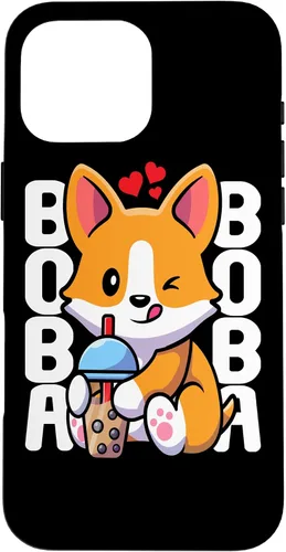 Vista 19 de Funda Kawaii con diseño de corazón de té de burbujas para iPhone 16 Kawaii Boba Dog Corgi Tea Drink