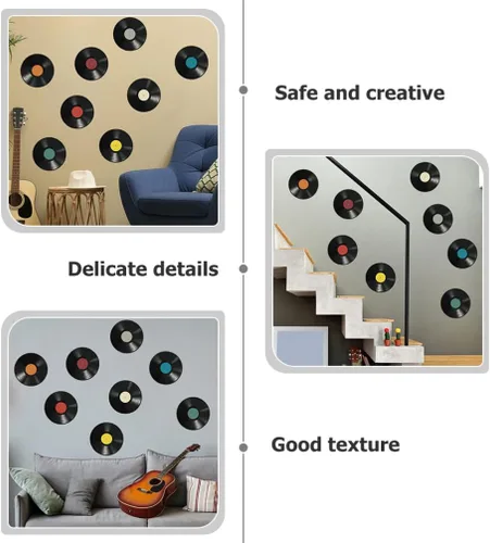 Vista 6 de 16 discos de vinilo para decoración de discos de vinilo, recortes de plástico, calcomanías falsas de plástico, decoración de fiesta temática