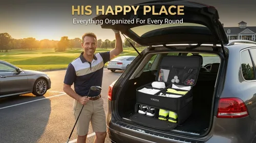 Vista 3 de YOREPEK Organizador de maletero de golf de 2 capas, regalos de golf para hombres con compartimento ventilado separado para 2 pares de zapatos