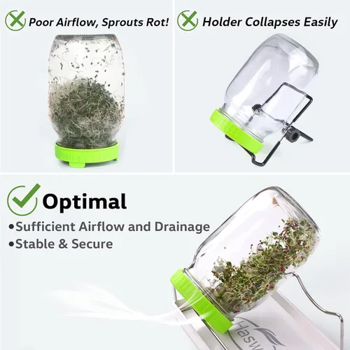 Vista 2 de Kit de tarros de germinación (tarros no incluidos) – 4 tapas de brotes de plástico de alta calidad con pantalla de acero inoxidable 316 para tarros