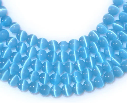 Vista 3 de GEM-Inside - Cuentas sueltas de ojo de gato de 0.236 pulgadas (0.236 in), redondas, de cristal azul ácido, cuentas de energía para fabricación