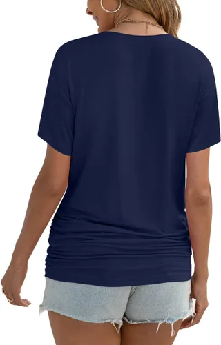Vista 3 de Anydoll - Camisetas fruncidas para mujer, para primavera y verano, túnicas de manga corta con cuello en V, camisetas informales y elegantes