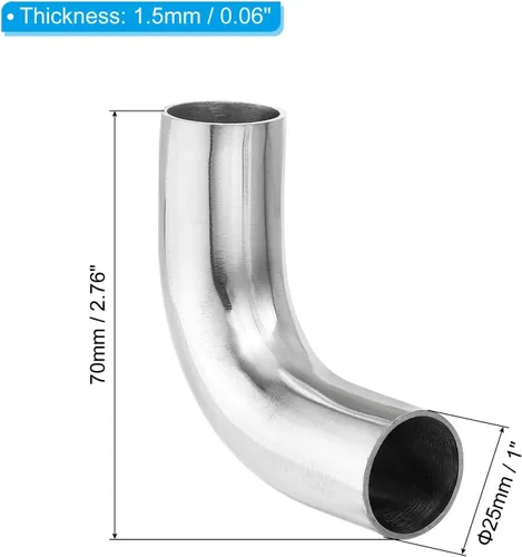 Vista 2 de PATIKIL Codo de 90 grados con curvatura de mandril, codo de escape de 1 pulgada OD de acero, conector de tubería de escape 304 de acero inoxidable