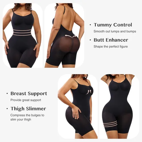 Vista 3 de Body de espalda baja para mujer, con control de abdomen, sin costuras, moldeador de cuerpo