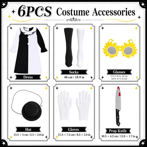 Vista 2 de 6 piezas de disfraz de payaso artístico para mujer, aterrador asesino de películas de terror, accesorios de disfraz de Halloween, accesorios