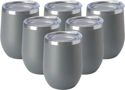 Vista 11 de HASLE OUTFITTERS Vaso de vino de 12 onzas con tapa, copas de vino sin tallo, tazas de viaje al vacío de doble pared, taza de café de acero Acero