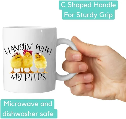 Vista 3 de Hangin with my Peeps Funny Farm Chicks - Taza de café con estampado de pollitos de granja, 11 onzas