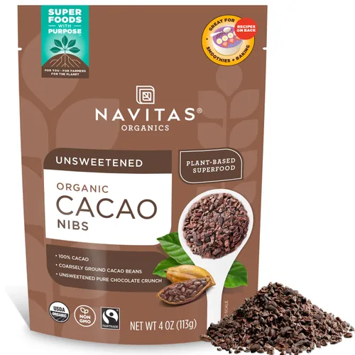 Vista 9 de Navitas Organics Cacao Nibs – Crujido de Chocolate Negro Sin Azúcar – Antioxidantes, Minerales, Fibra – Para Mezcla de Frutos Secos, Horneado y Más