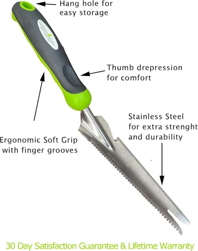 Vista 3 de Garden Guru - Paleta de deshierbe de mano con mango ergonómico, cuchillo de deshierbe y excavación de acero inoxidable, resistente a la corrosión
