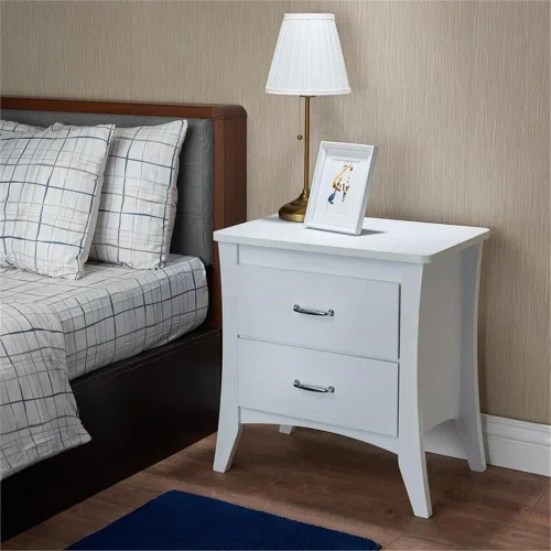 Vista 5 de Acme Babb Mesita de noche rectangular de madera con 2 cajones y patas cónicas en color blanco