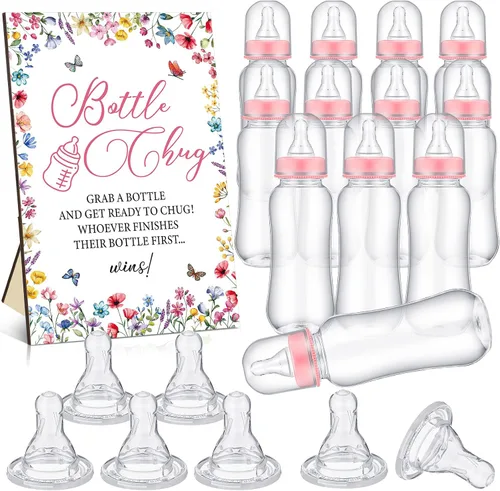 Vista 17 de TrelaCo Safari Cool Baby Shower Games Bottle Chug Sign Wooden Jungle Animals Set de regalo para revelación de género suministros de fiesta y 12