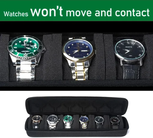 Vista 5 de AUKURA Estuche de viaje para reloj duro caja de almacenamiento y organizador de 5 ranuras para hombres y mujeres con almohada de reloj antimovimiento