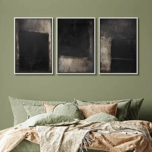 Vista 345 de SIGNFORD - Set de obras de arte en lienzo enmarcado para pared, ilustraciones abstractas de neblina del desierto en tonos neutros beige y marrón