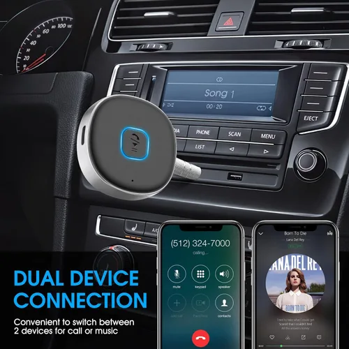 Vista 4 de LAICOMEIN - Receptor Bluetooth, adaptador auxiliar portátil para automóvil de 0.138 in, receptor de audio inalámbrico Bluetooth