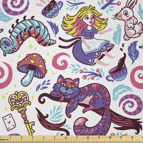 Vista 24 de Ambesonne - Tela Indie de The Yard, patrón colorido con anteojos clásicos de moda antigua, nerd, inteligente, bohemio, dibujo de doodle, tela