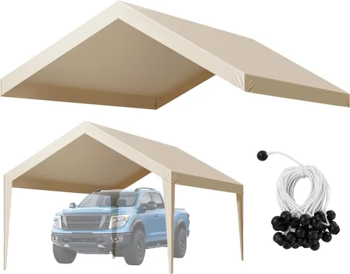 Vista 110 de VEVOR Cobertizo Tienda de Almacenamiento Exterior Portátil Resistente de 6 x 8 x 7 pies, Refugio de Cochera Garaje Impermeable con Puerta Enrollable