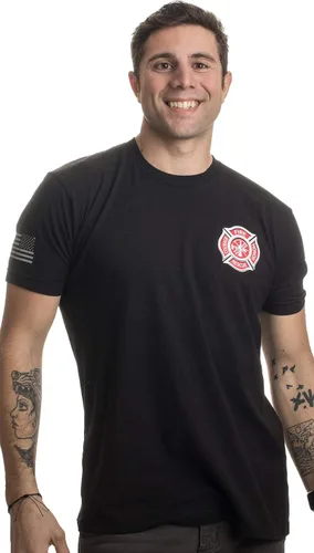 Vista 5 de Firefighter Maltese Cross Fire Fighter Rescue Courage Honor Camiseta Línea Roja Negro