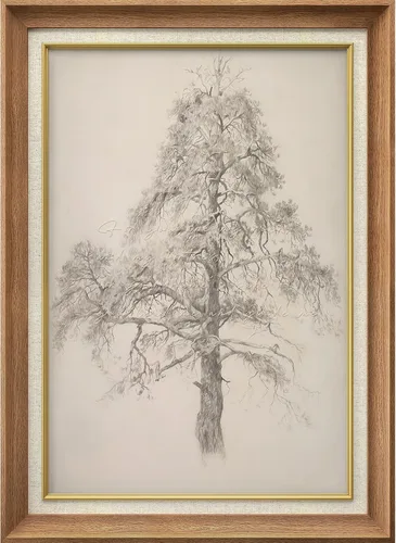 Vista 234 de MUDECOR Lienzo enmarcado prémium para pared, pinos nevados en bosque de invierno, ilustraciones modernas, arte contemporáneo, escénico, divertido