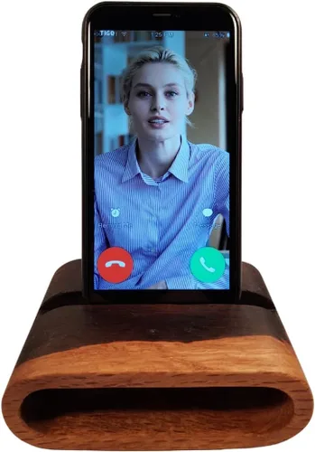 Vista 2 de Soporte para teléfono familiar de roble (tamaño grande, hecho para fundas de más de 1/2 pulgadas)