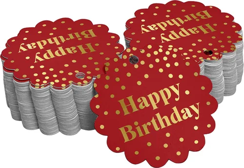 Vista 19 de Etiquetas de papel para colgar con texto en inglés «Happy Birthday» (50 unidades)