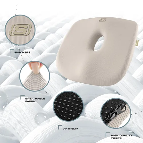Vista 3 de Skechers Cojín de asiento de espuma viscoelástica, cojín para silla de oficina con forma de dona para aliviar el dolor de coxis, almohada para silla