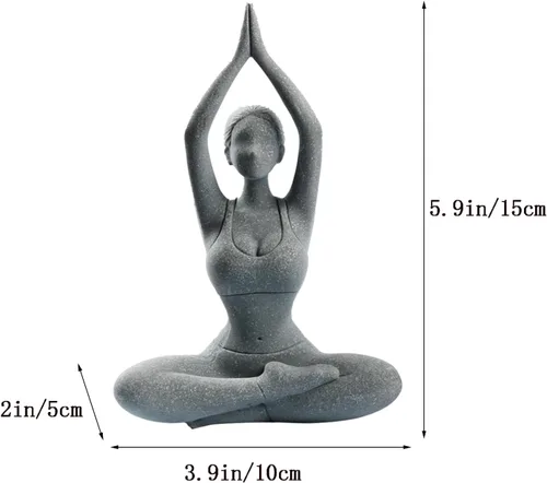 Vista 6 de livelyfish Estatua de dama de yoga, piedra arenisca, figura de yoga para meditación, figuras coleccionables para el hogar, estante del acuario