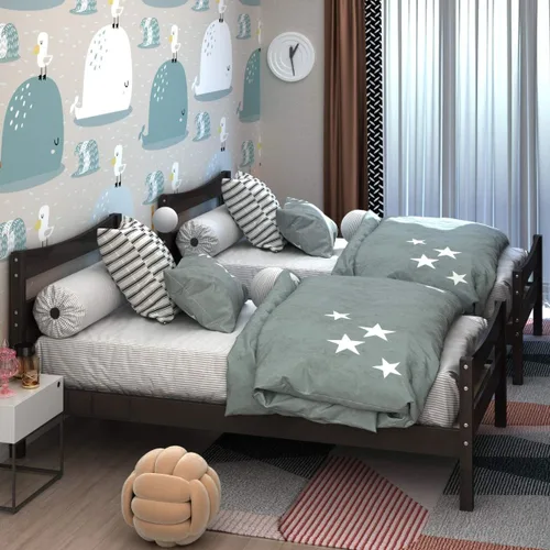 Vista 8 de Giantex - Marcos de cama individual de madera con cabecero, cama moderna con plataforma y soporte de listones de madera, espacio de almacenamiento