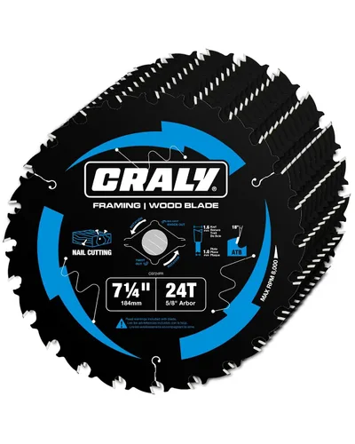 Vista 10 de CRALY Hoja de sierra circular para corte de madera de 6-1/2 pulgadas con 24 dientes, árbol de 5/8 pulgadas, con punta de carburo, corte fino