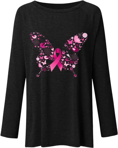 Vista 3 de ZunFeo Breast Cancer Awareness Shirts Women Long Sleeve Crewneck Pink Ribbon Graphic Breast Cancer T-Shirt Loose Fit Pullover