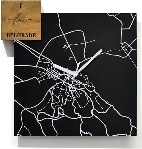 Vista 7 de Modern Wall Clock - Black Aluminum with Silver Fiber Laser Engraving - Square - Contemporary Design - Personalized City Map - Home Town - Location