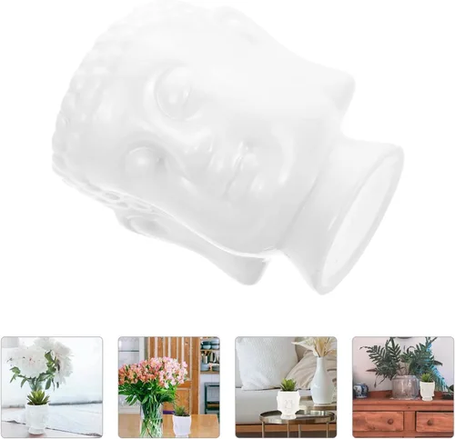 Vista 5 de Happyyami Maceta de cerámica para plantas de interior, diseño de estatua de Buda para decoración del hogar, 1 ud